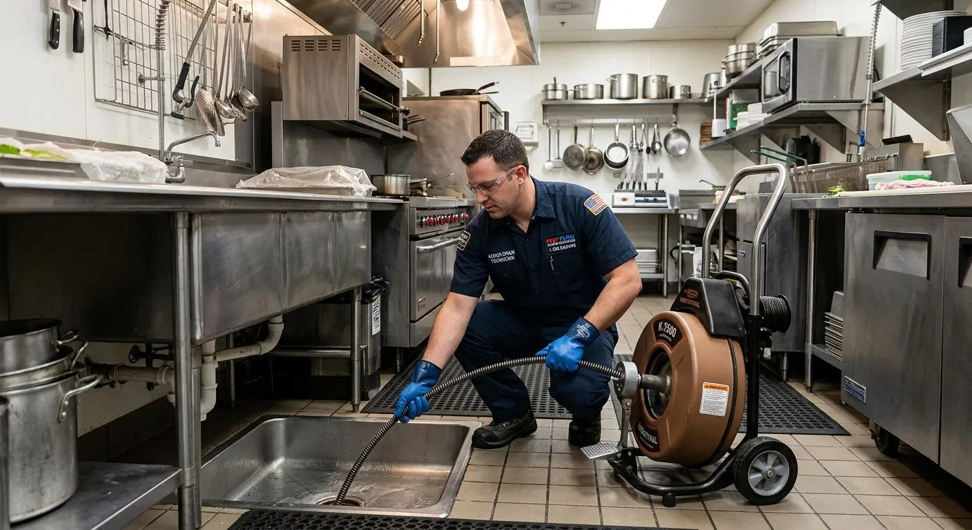 Commercial drain cleaning service in a restaurant kitchen in Ellisville